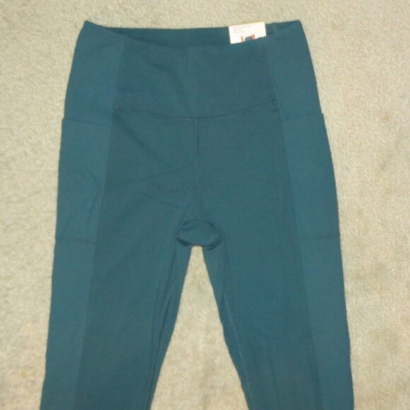 New NWT Mondetta Sz Small High Rise Ribbed Panel Teal Green Performance Leggings - Picture 2 of 16